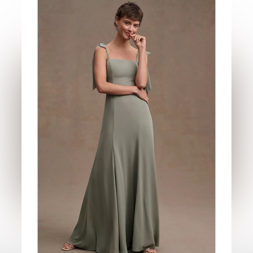 BHLDN Clara Shoulder-Tie Square-Neck Georgette Gown